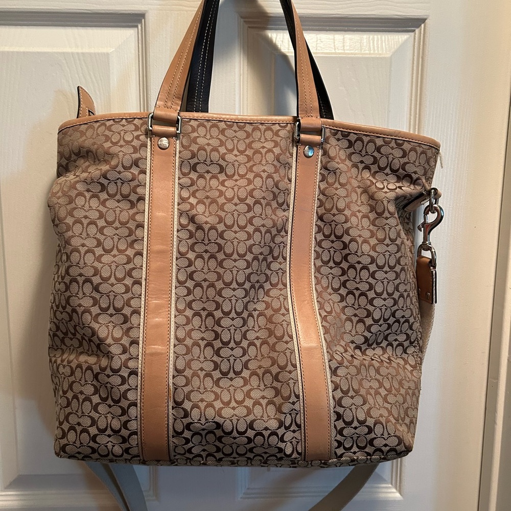 Brown Patterned Coach Laptop Bag - image 1